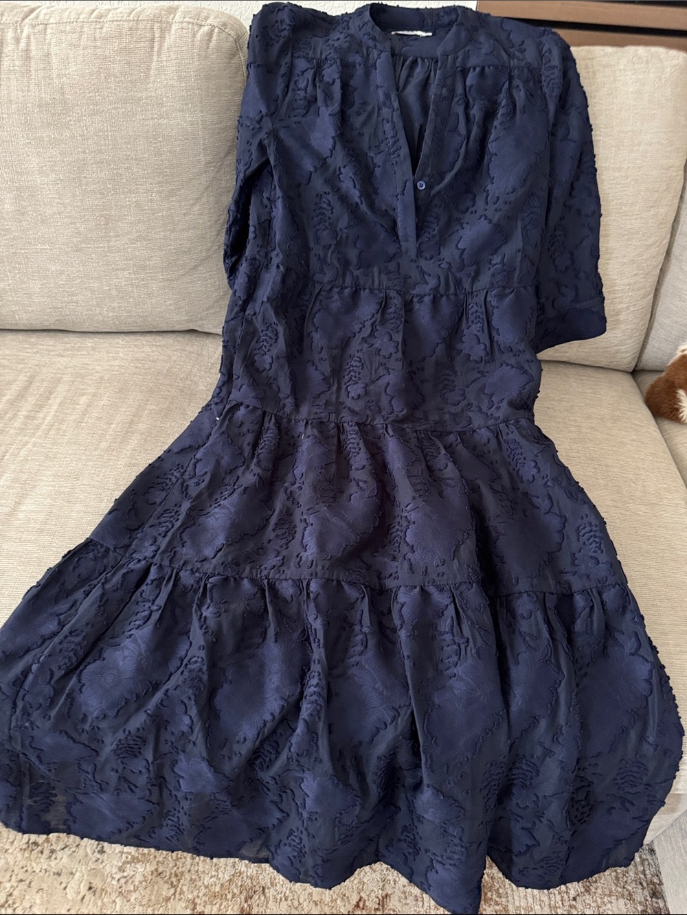 Chico's Navy Textured Midi Skirt